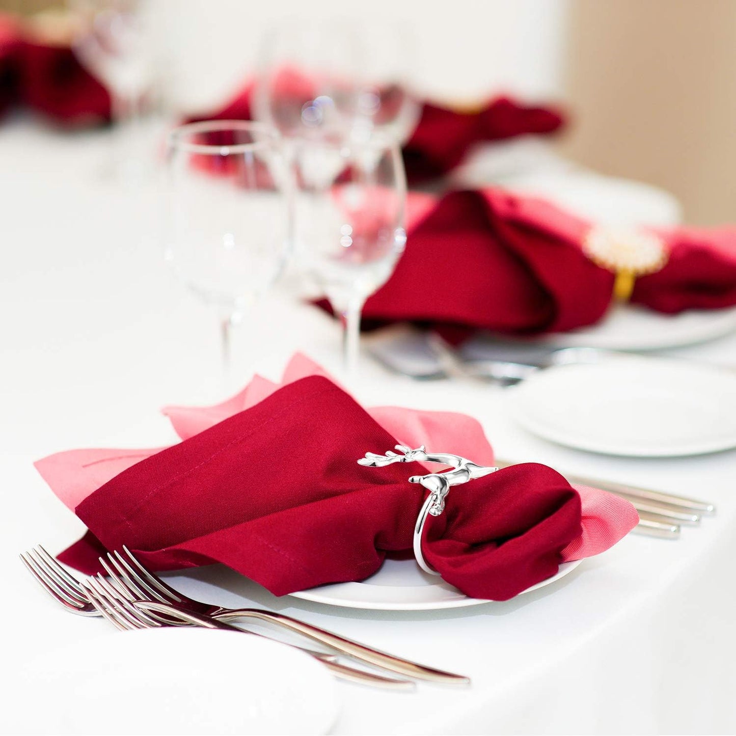 6 Pieces Deer Napkin Rings Christmas Antler Napkin Ring Holders Reindeer Napkin Buckle for Cloth Napkins Holiday Dinners Parties, Wedding Adornment, Table Decoration Accessories (Silver)