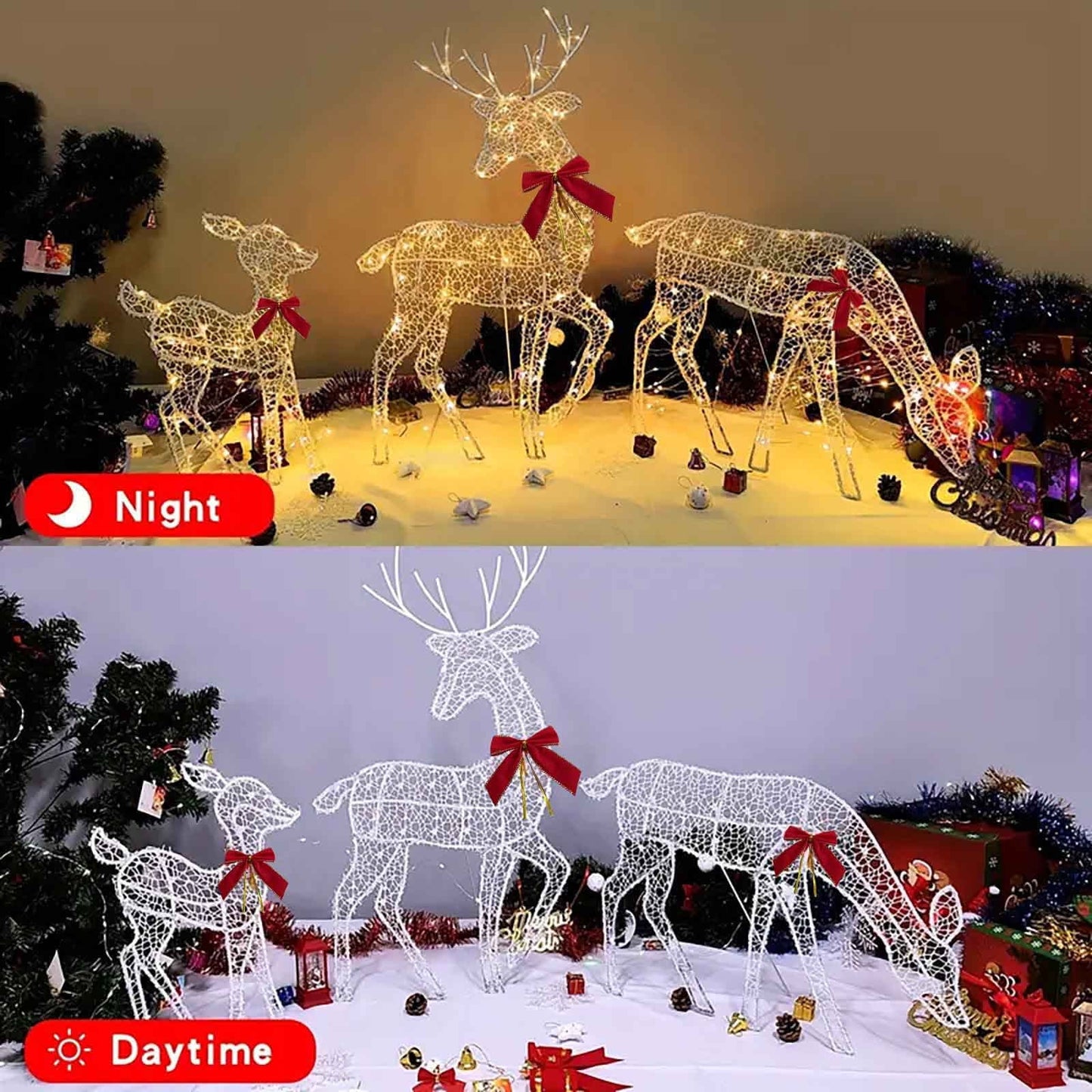 3-Piece Large Lighted Christmas Deer Family Set 2Ft Outdoor Yard Decoration with 360 LED Lights, Stakes White