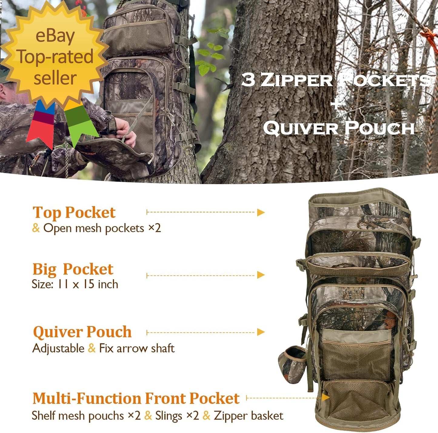 Camo Bow Hunting Backpack for Men and Women Saddle Hunting Back Pack