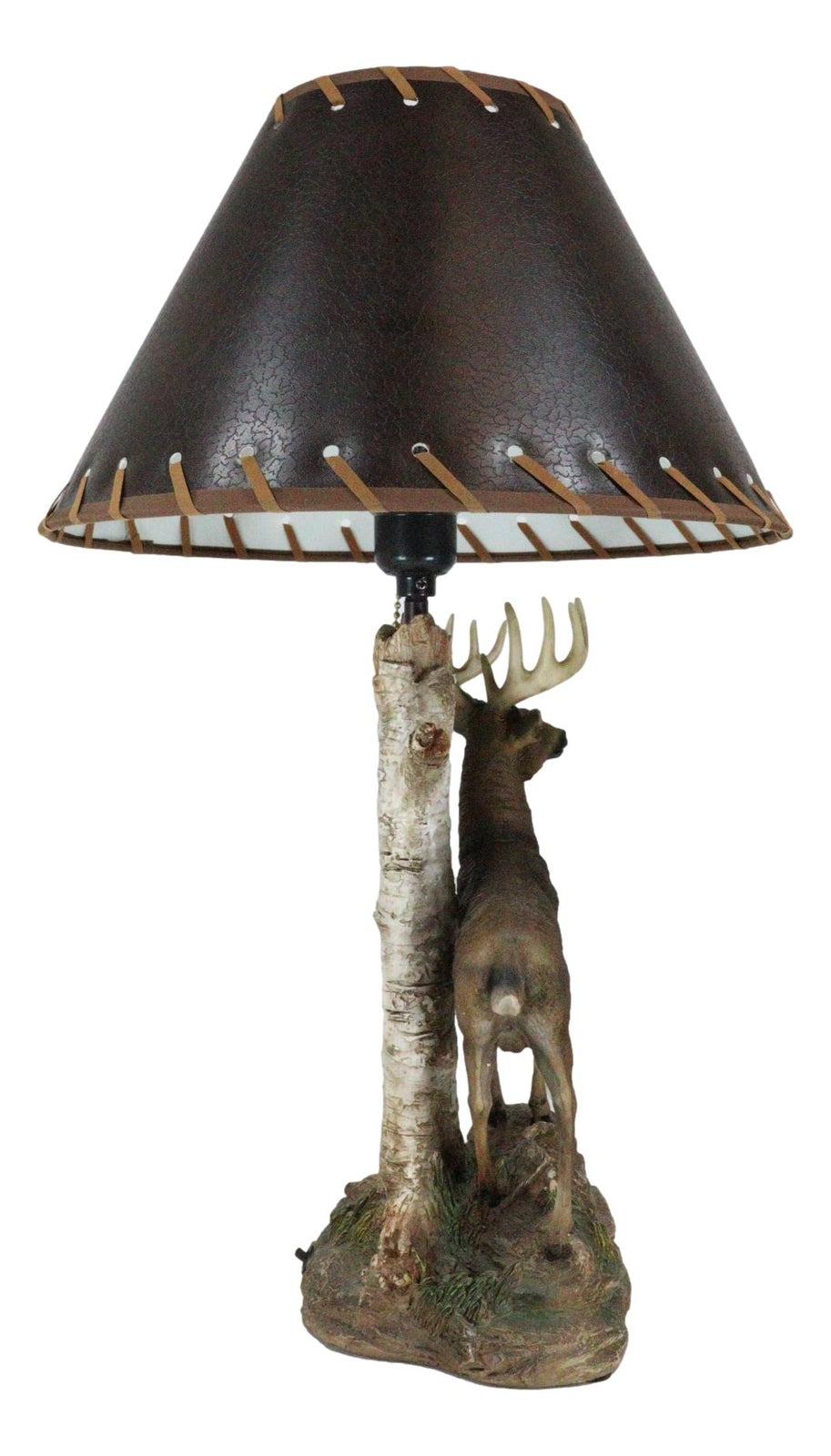 Rustic Country Grand Elk Stag Deer by Birch Tree Desktop Table Lamp with Shade