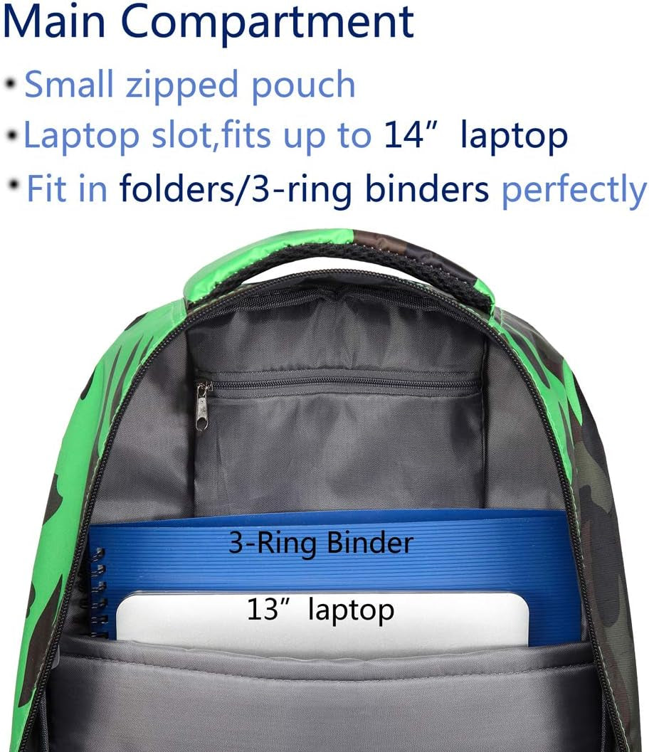 Kids Backpacks for Boys Girls Elementary Primary Middle School Bookbags Back to School Bags for Childs Age 6-8 Mochilas Escolares Para Niños Niñas 17 Inch Black/Green