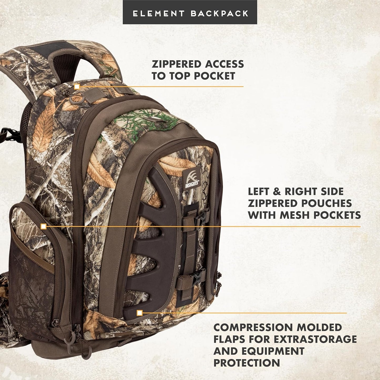 Hunting by  - the Element, Heavy Duty 1,831 Cubic Inch Hiking Fishing Camping Hunting Backpack, Realtree EDGE