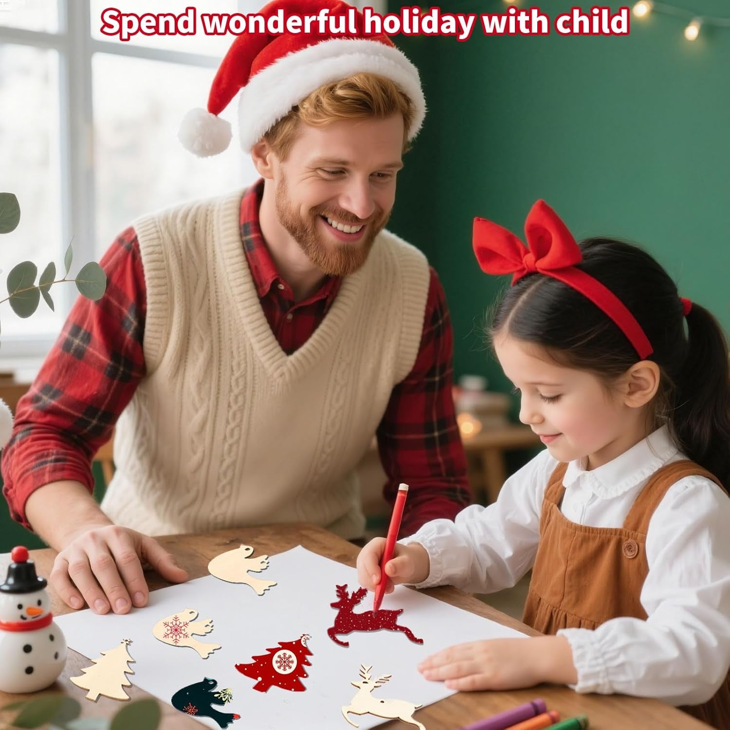 45PCS Wooden Christmas Ornaments Unfinished Predrilled Natural Wood Slices DIY Blank Hanging Ornaments Kit for Crafts Centerpieces Christmas Tree Decorations, 9 Styles