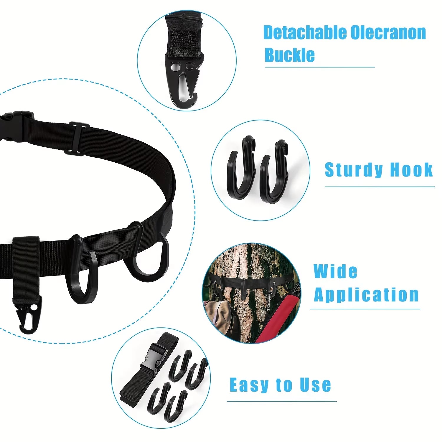 Treestand Strap Gear Hangers with Large Hooks, Lightweight Multi-Hook Accessory Holder Huntting Camping Hiking Tree Stand