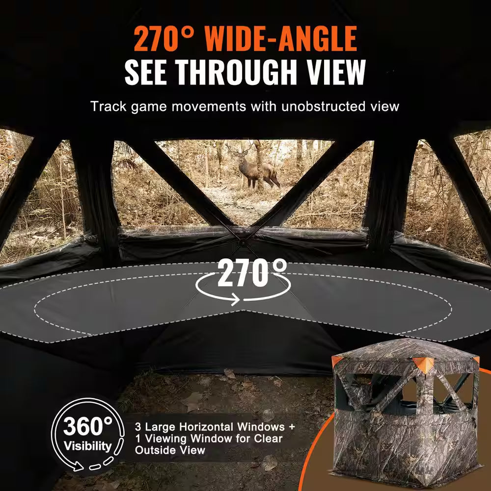 Hunting Blind, 270° See through Ground Blind, 1-2 Person Pop up Deer Blind for Hunting with Carrying Bag, Portable