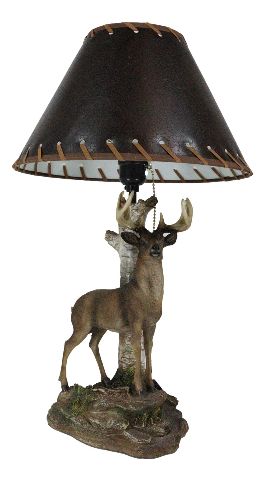 Rustic Country Grand Elk Stag Deer by Birch Tree Desktop Table Lamp with Shade
