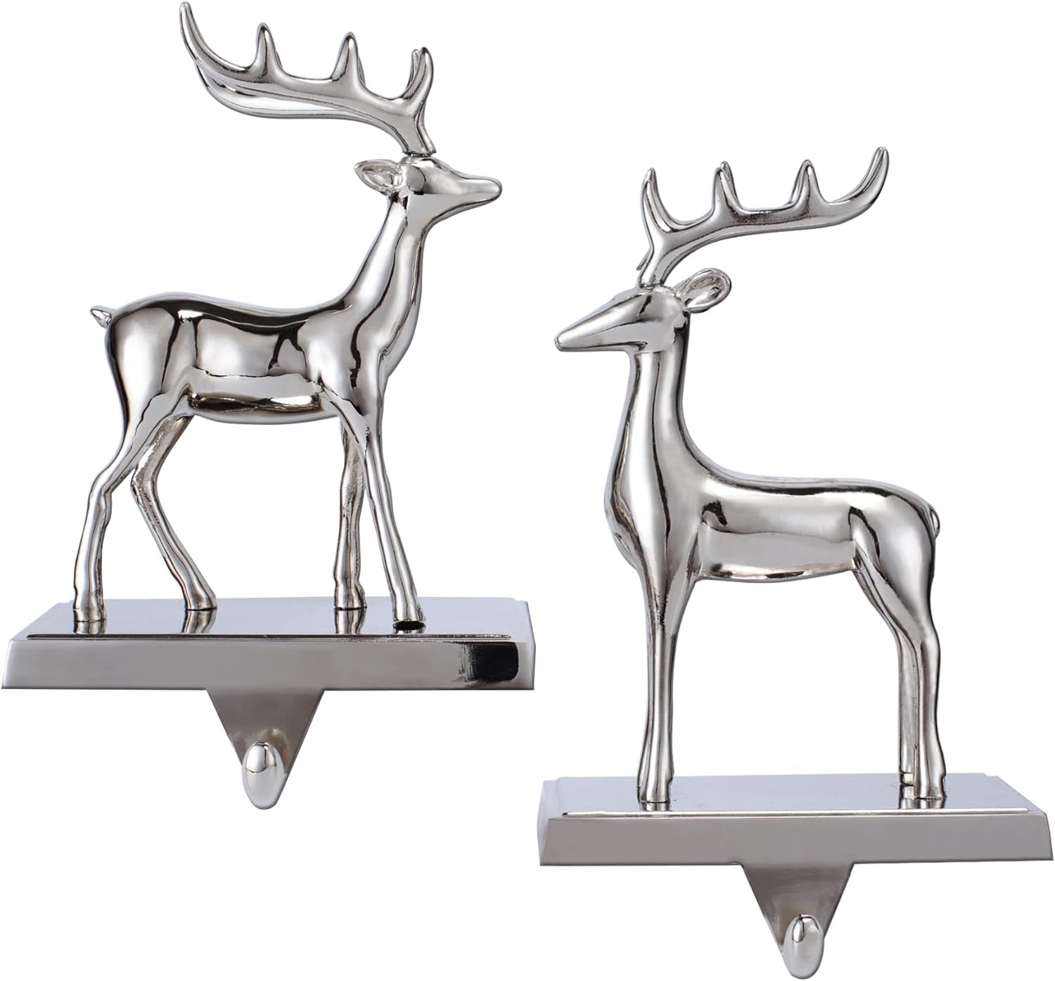 Christmas Reindeer Stocking Hanger Mantel Metal Silver product photo from The Deer Store