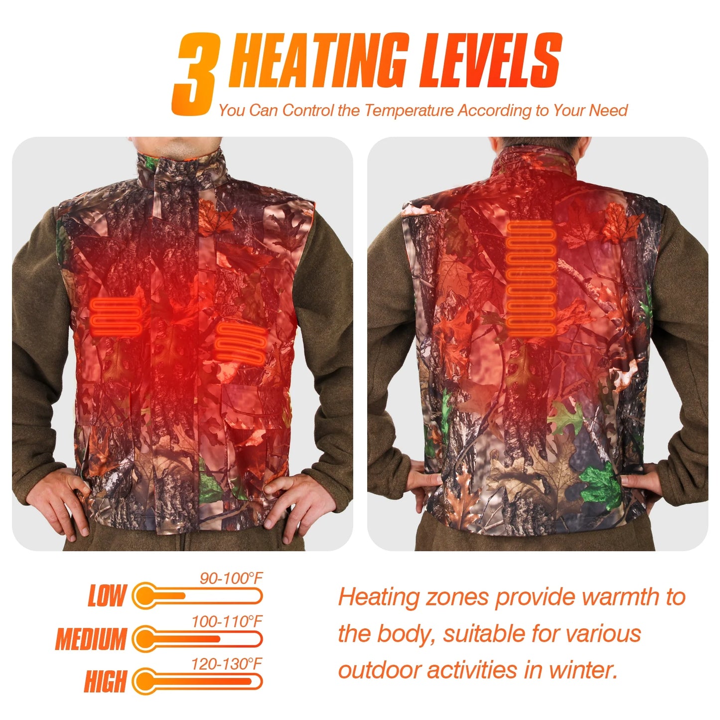 Hunting Heated Vest, Camo Orange Reversible Vest, Game Vest Jacket for Hunting, Lightweight Heating Vest (XL)