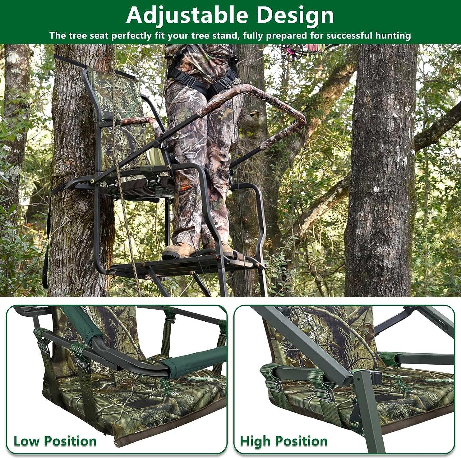 Adjustable Tree Stand Seat for Hunting Fits Climber Deer Tree Stands