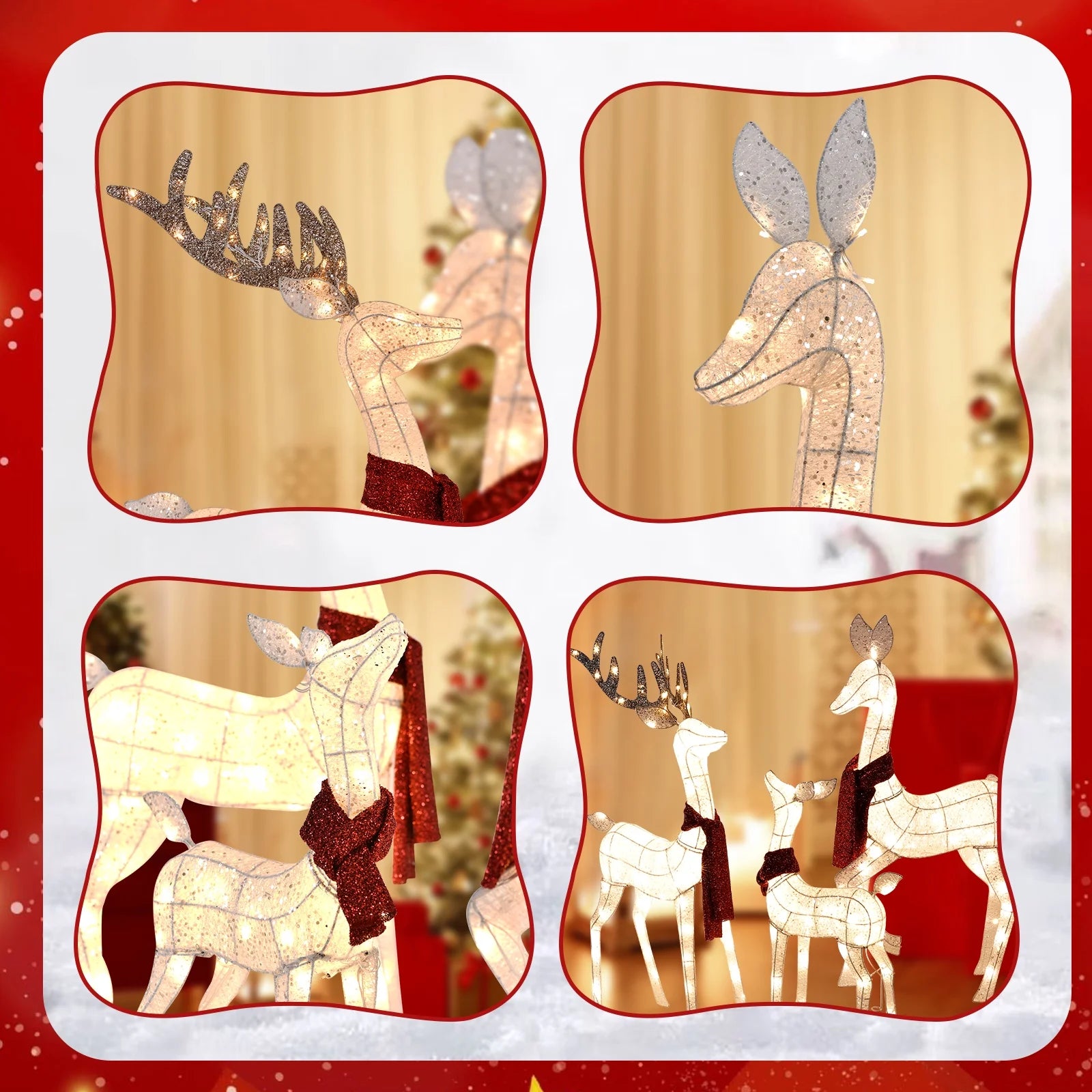 3-Piece Lighted Christmas Reindeer Family Set, Xmas Lighted Deer Decorations with 210 Warm White LED Lights & Stakes, Holiday Christmas Decor for Yards Garden Lawn Patio