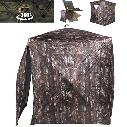 360° See through Ground Hunting Blind for 2 Persons,300D Pop up Resilient Portable Tent with Up-Downside Door and Carrying Bag for Deer Turkey