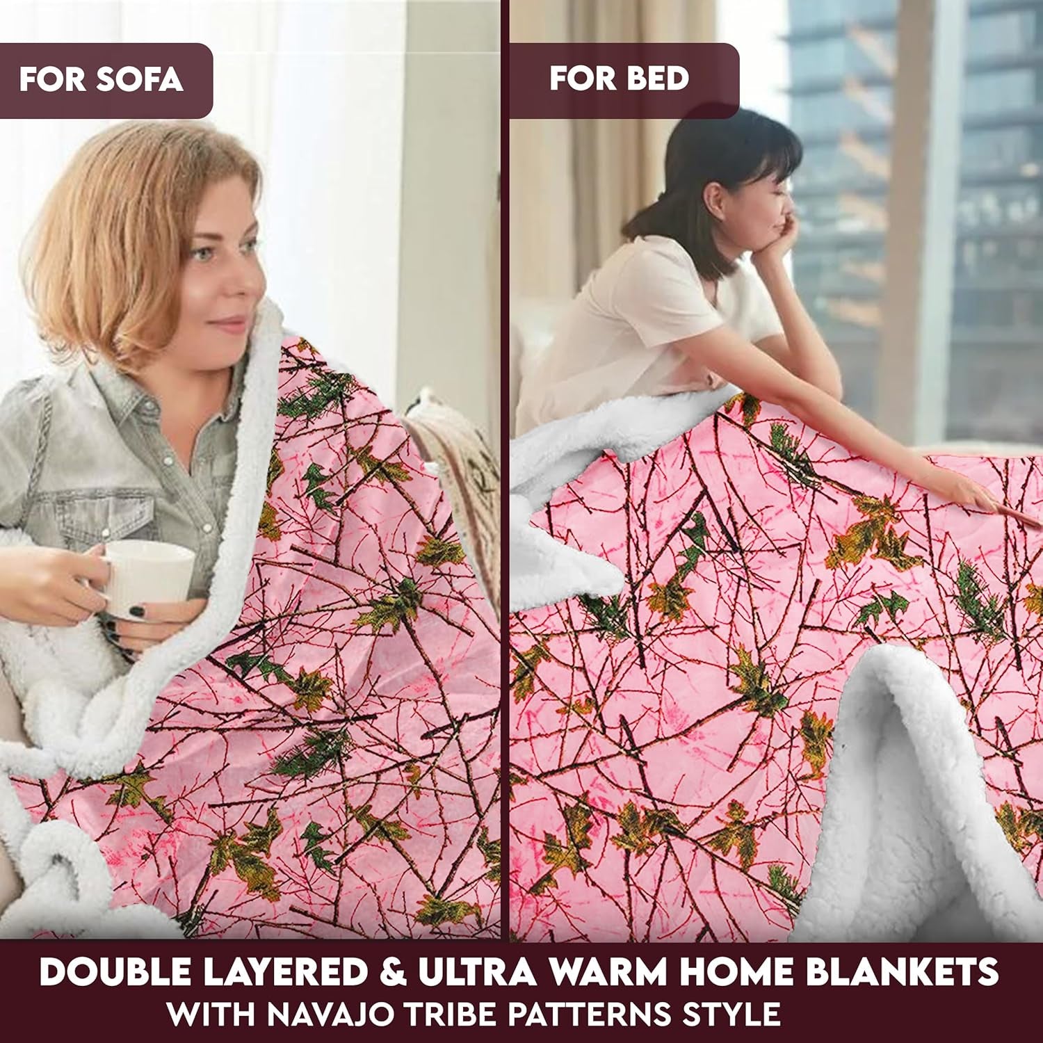 Soft Touch Reversible Camo Throw Blanket - 50" X 60" - Pink Camo