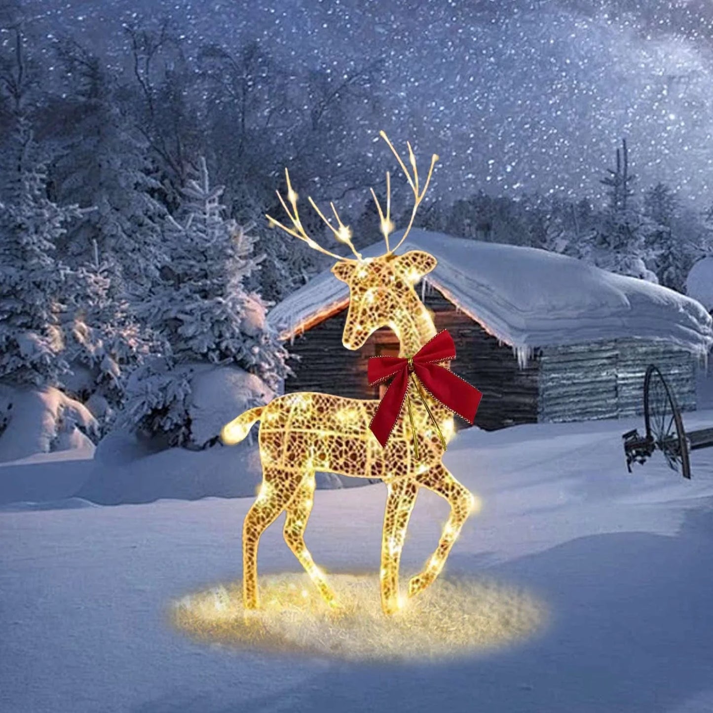 3-Piece Large Lighted Christmas Deer Family Set 2Ft Outdoor Yard Decoration with 360 LED Lights, Stakes White