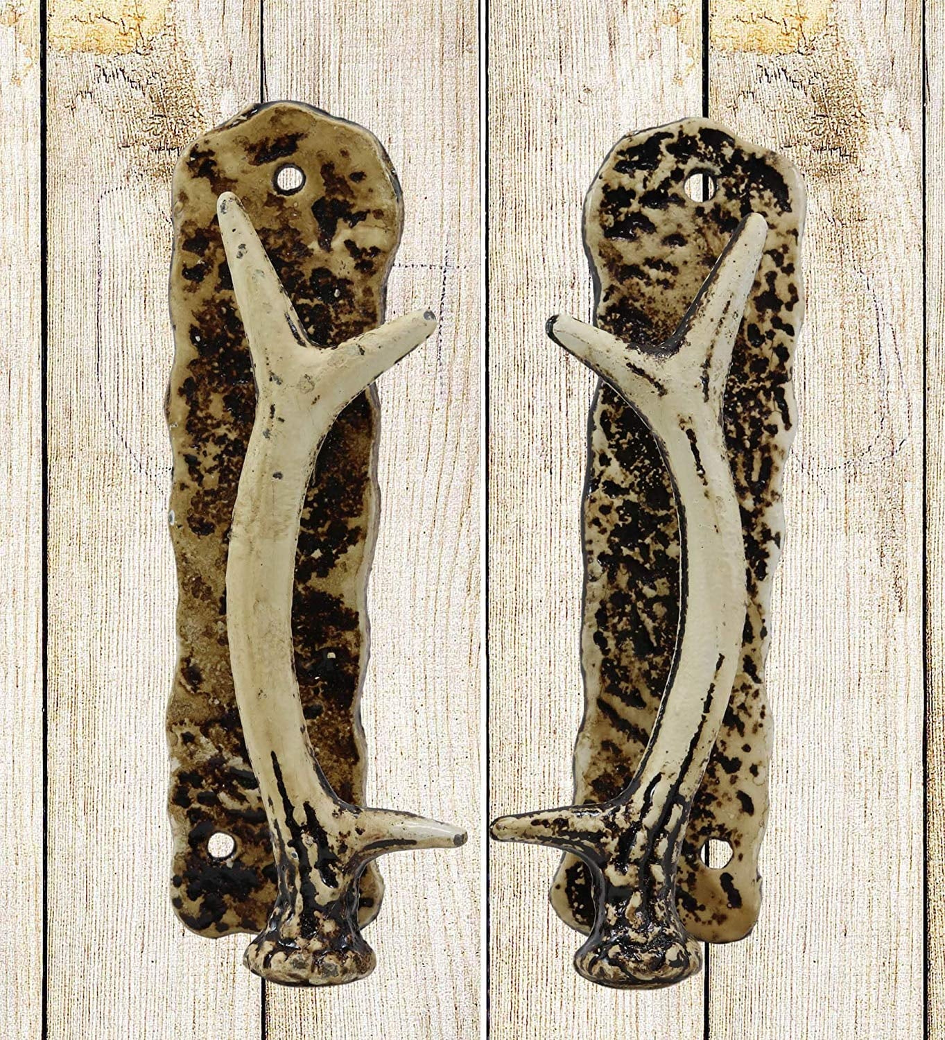Ebros Set of 2 Western Rustic Deer Antlers Door Pull Handle Hardware Bar Handles