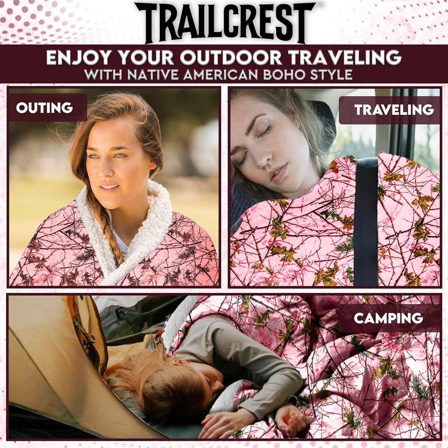 Soft Touch Reversible Camo Throw Blanket - 50" X 60" - Pink Camo