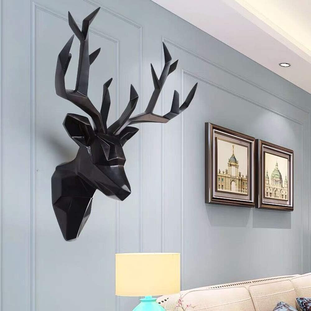 Deer Head Wall Art - Geometrial Deer Head Sculpture Home Decor (Black, XL)