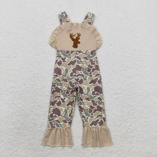 Wholesale Toddler Children Embroidery Deer One-Piece Kids Ruffle Pants Infant Overalls Camo Romper Baby Girl Jumpsuit