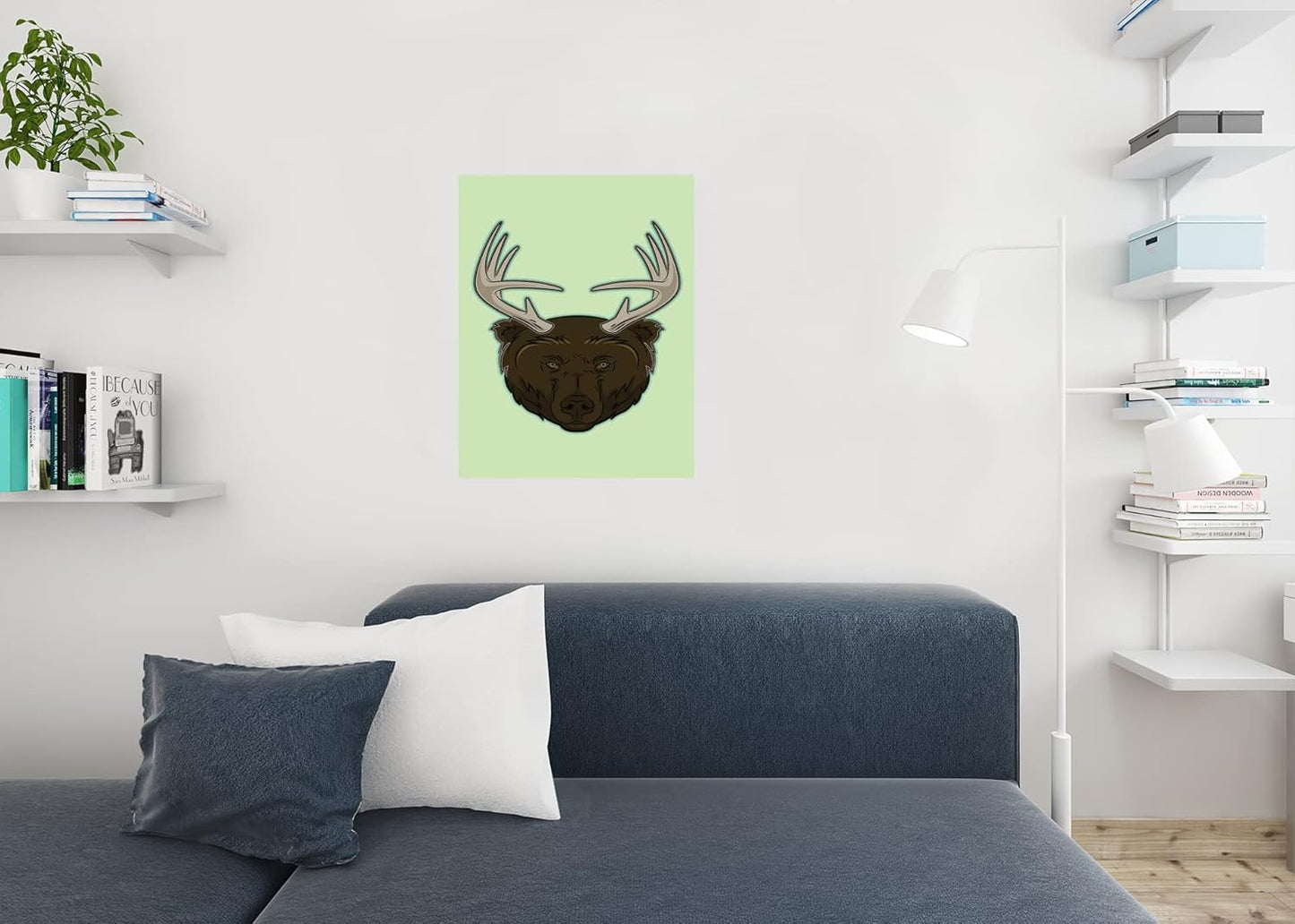 Deer Bear Beer Funny Illustration Deer Art Deer Pictures Wall Decor Deer Antler Pictures Deer Antler Wall Decor Deer Bear Poster Large Bear Picture of a Bear Cool Wall Decor Art Print Poster 24X36