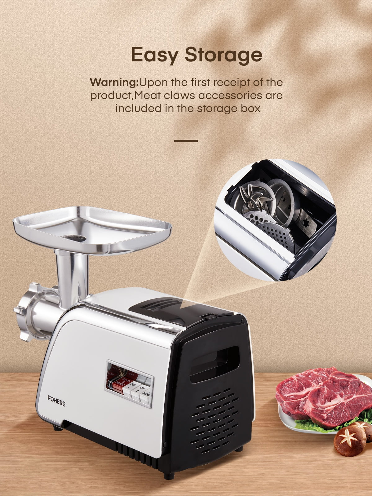 Electric Meat Grinder Heavy Duty,3000W Max 5 In1 Sausage Stuffer Maker with 4 Stainless Steel Plates & 3 Blades,Sausage & Kubbe Maker Kit/Slider Maker