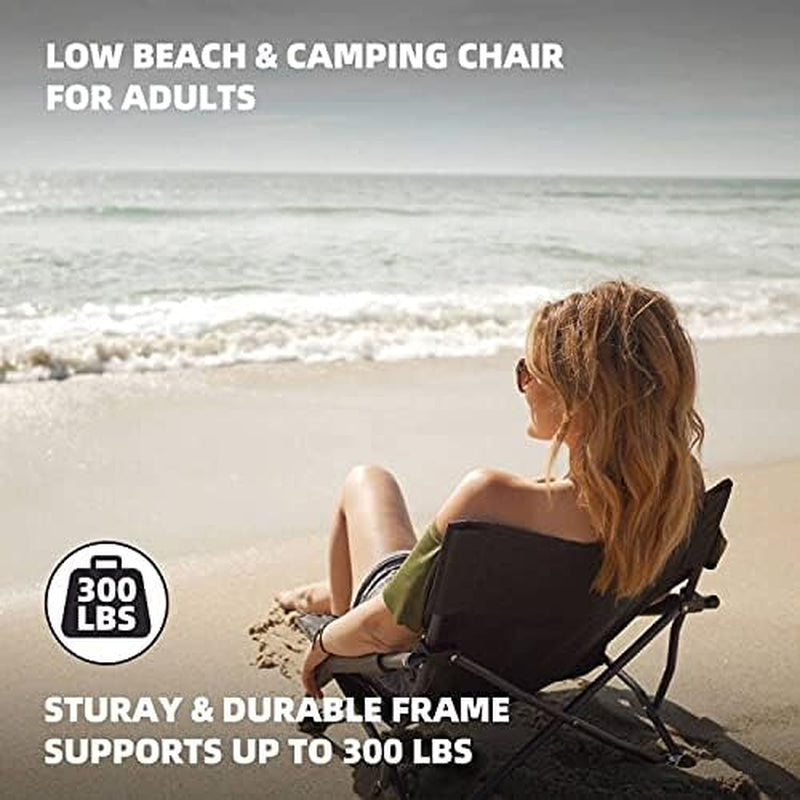 Low Sling Beach Camping Concert Folding Chair with Armrests and Breathable Nylon Mesh Back Compact and Sturdy Chair