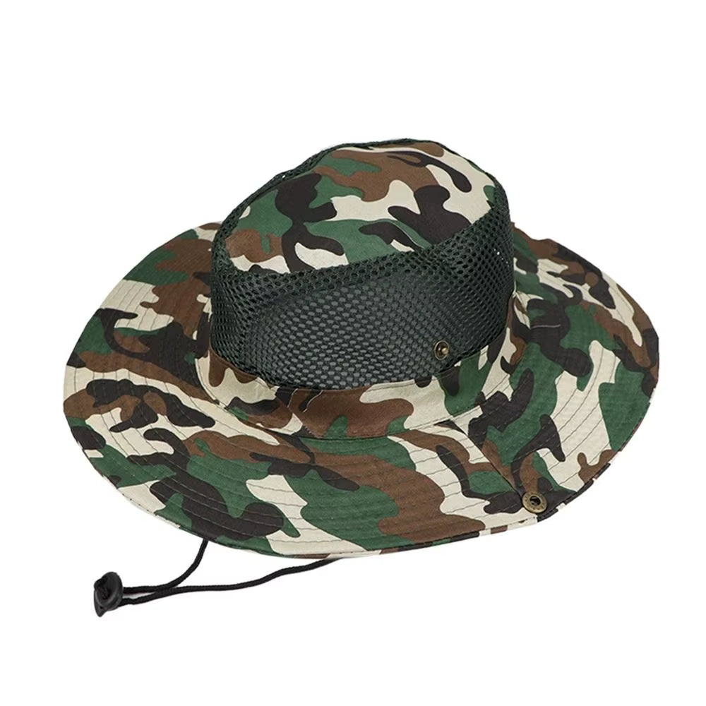 Outdoor Breathable Mesh Camouflage Bucket Hat Sun Protection Hunting Wide Brim Fishing Hiking Cap Mens Womens Sun Visor Hat