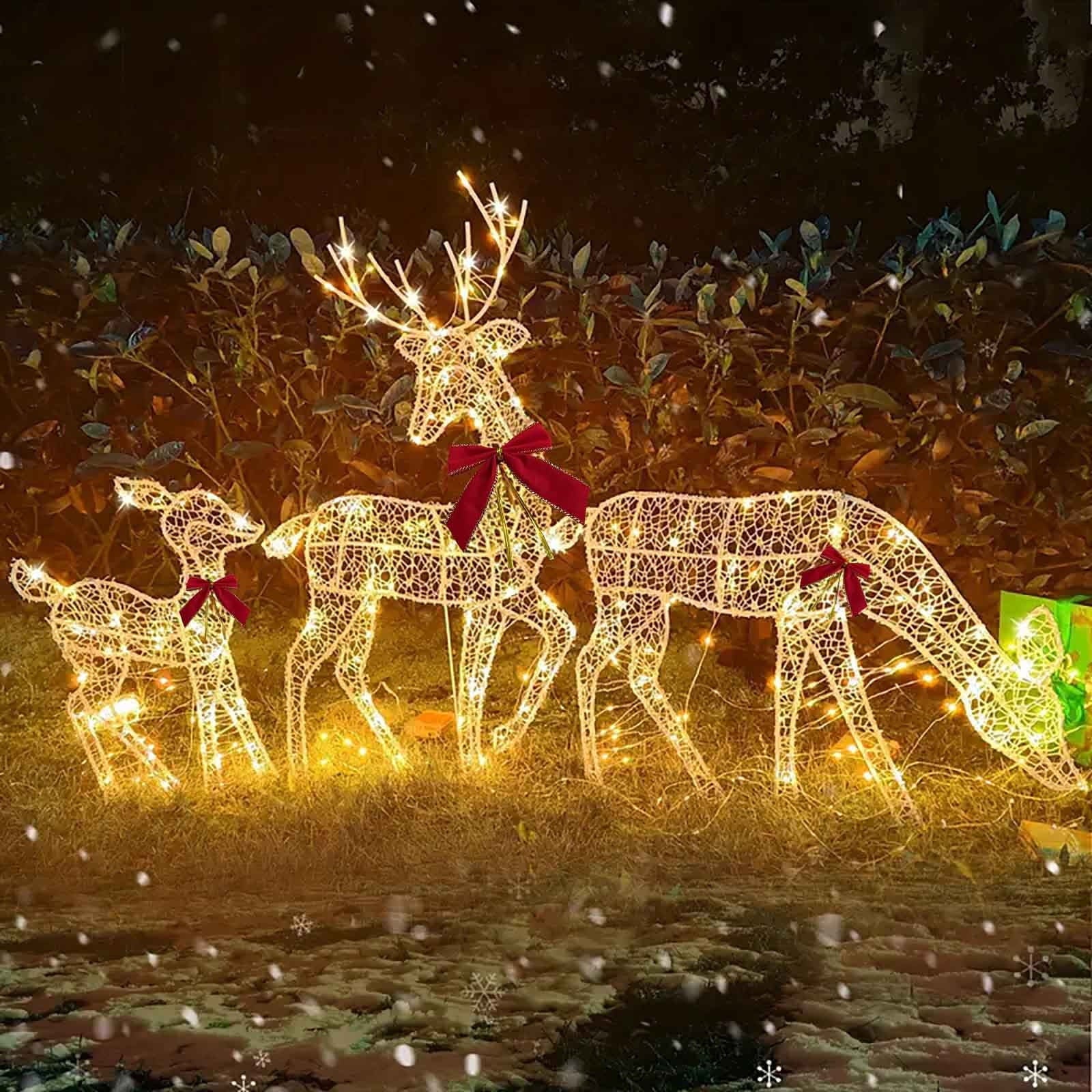 3-Piece Large Lighted Christmas Deer Family Set 2Ft Outdoor Yard Decoration with 360 LED Lights, Stakes White