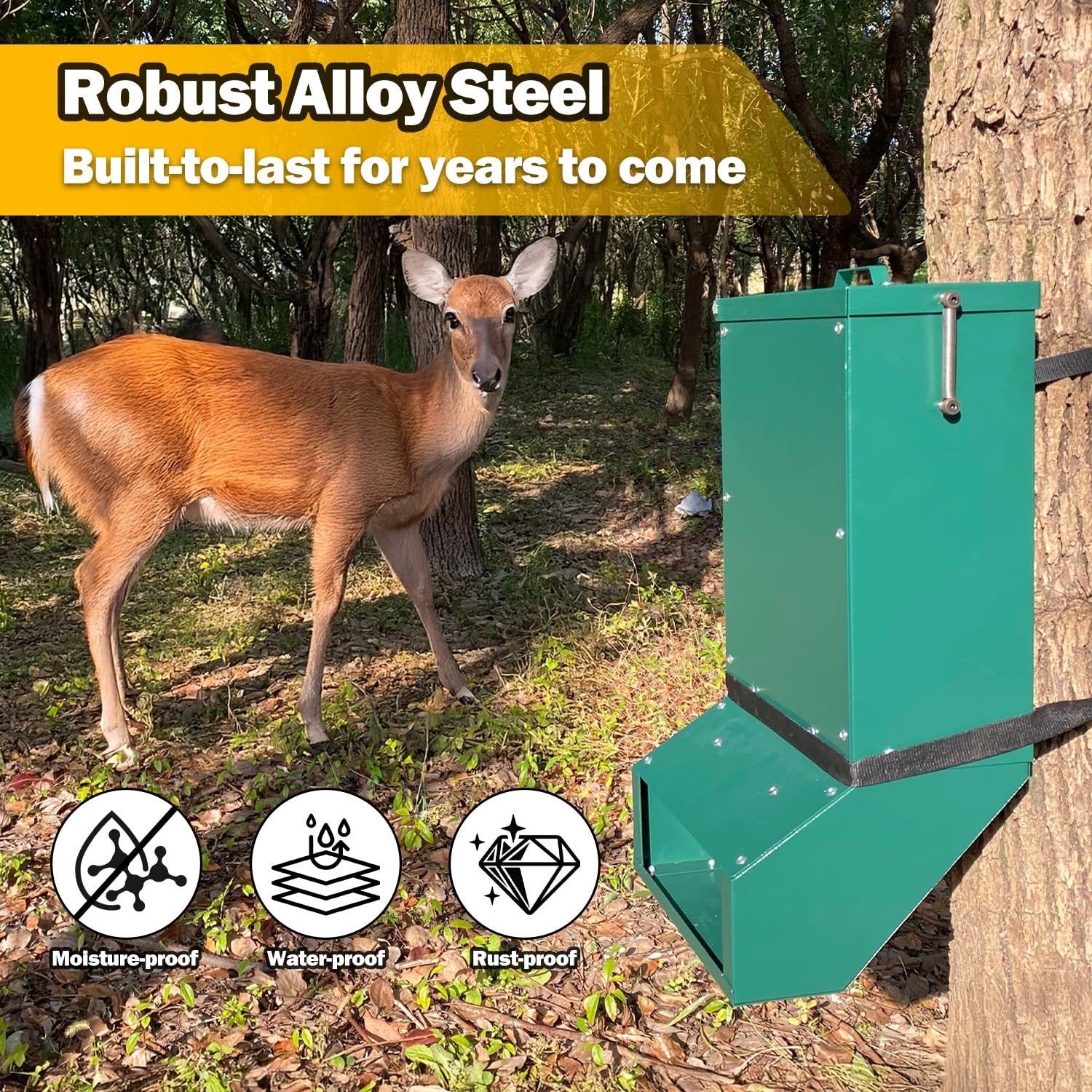 Heavy Duty Deer Feeder Box, Tree Protein Feeder, Gravity Deer Feeder Automati...