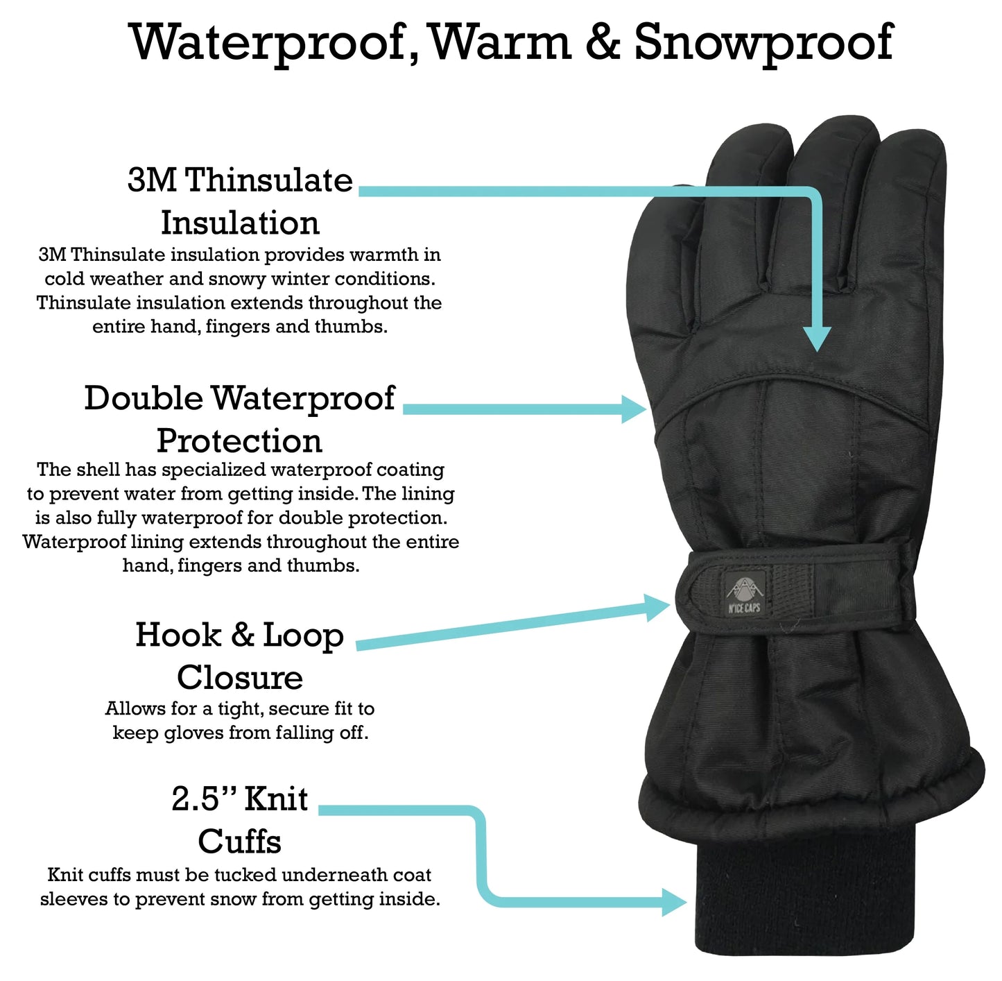 Kids Waterproof Thinsulate Winter Snow Gloves | Boys Male Cold Weather Pixels Black
