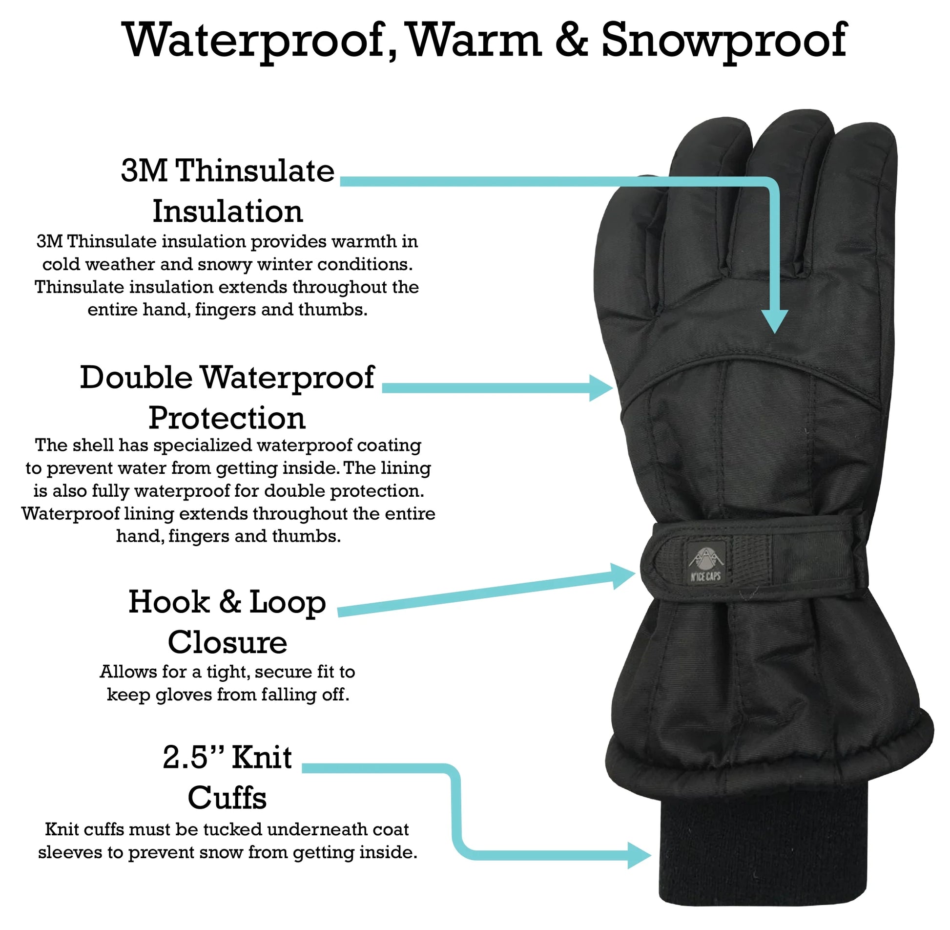Kids Waterproof Thinsulate Winter Snow Gloves | Boys Male Cold Weather Pixels Black