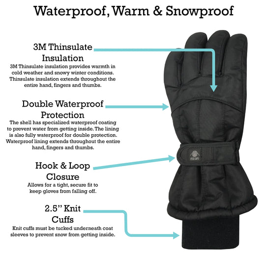 Kids Waterproof Thinsulate Winter Snow Gloves | Boys Male Cold Weather Pixels Black