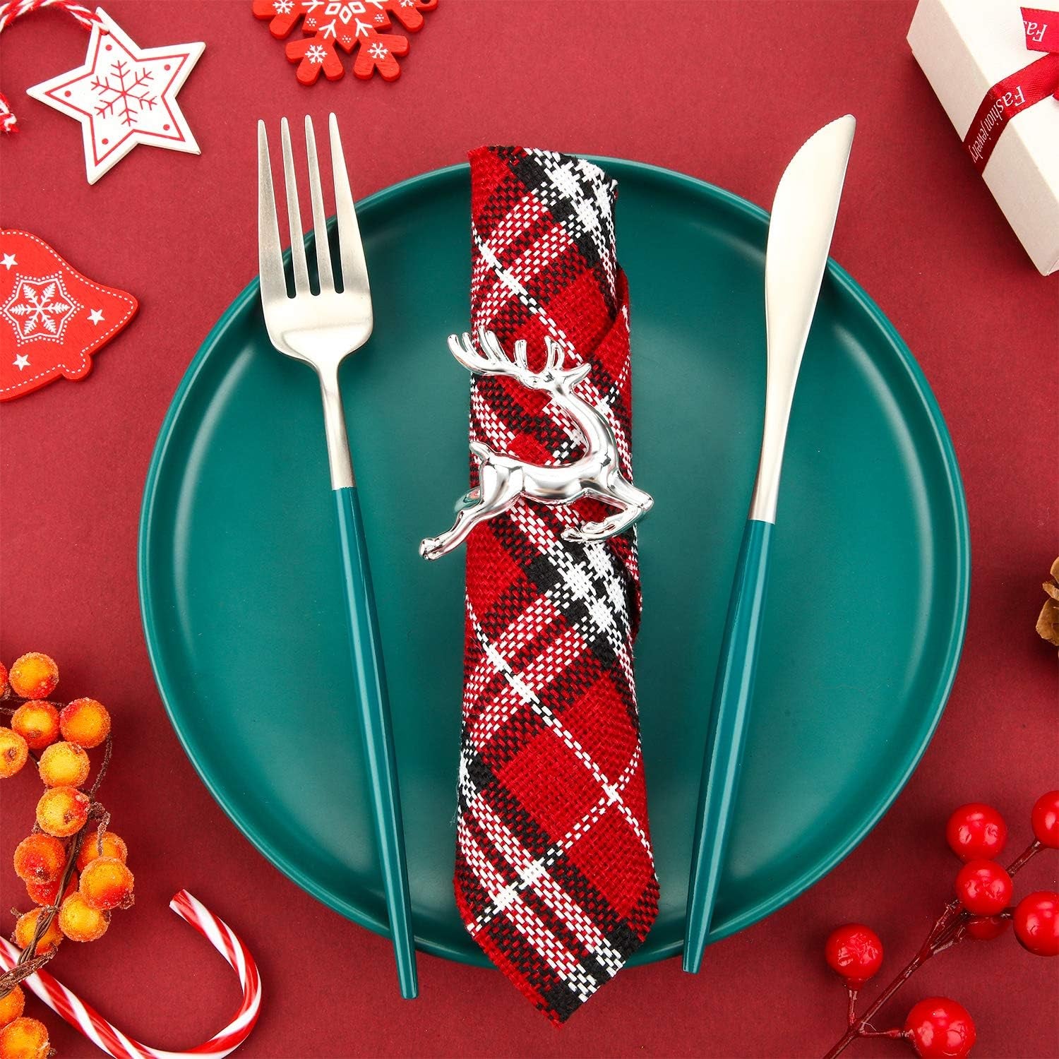 6 Pieces Deer Napkin Rings Christmas Antler Napkin Ring Holders Reindeer Napkin Buckle for Cloth Napkins Holiday Dinners Parties, Wedding Adornment, Table Decoration Accessories (Silver)