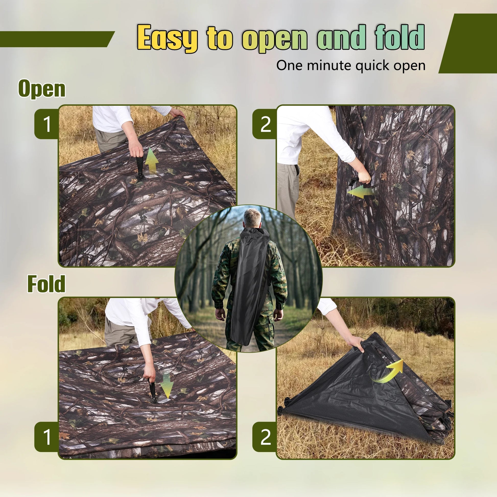 360° See through Ground Hunting Blind for 2 Persons,300D Pop up Resilient Portable Tent with Up-Downside Door and Carrying Bag for Deer Turkey