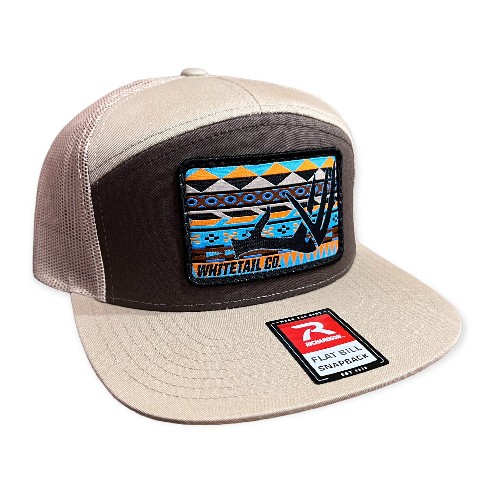 brown blue and orange western hat