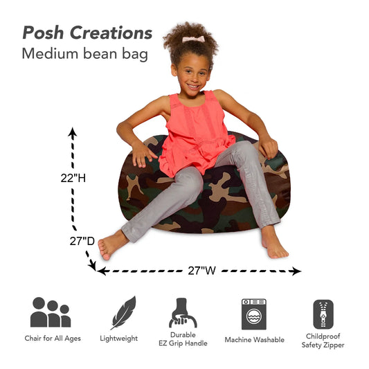Bean Bag Chair for Kids, Teens, and Adults, 27In - Medium, Nylon Camo Green