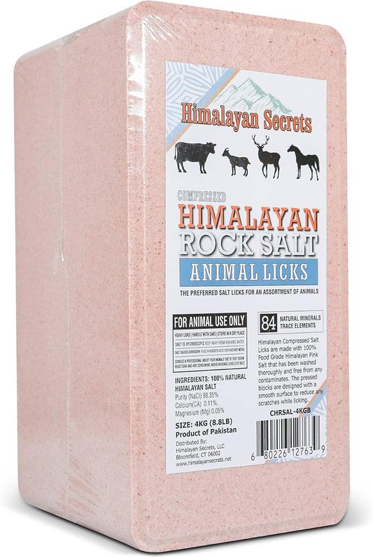8.8LB (4KG) Compressed Pink Himalayan Salt Animal Lick Brick for Livestock and Wildlife - 100% Pure & Natural Feed Salt - 84 Natural Minerals and Trace Elements