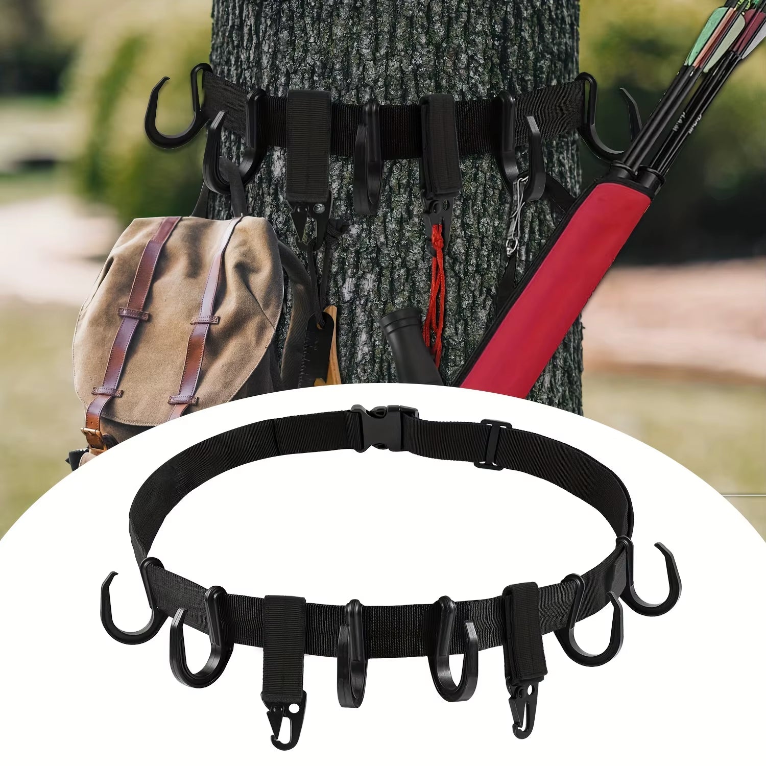 Treestand Strap Gear Hangers with Large Hooks, Lightweight Multi-Hook Accessory Holder Huntting Camping Hiking Tree Stand