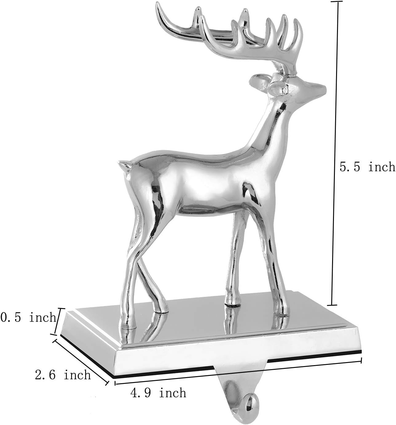 Christmas Reindeer Stocking Hanger for Mantel, Metal Silver Reindeer Stocking Holder for Fireplace and Christmas Party Decoration Deer Xmas Mantel Hooks (Set of 2)