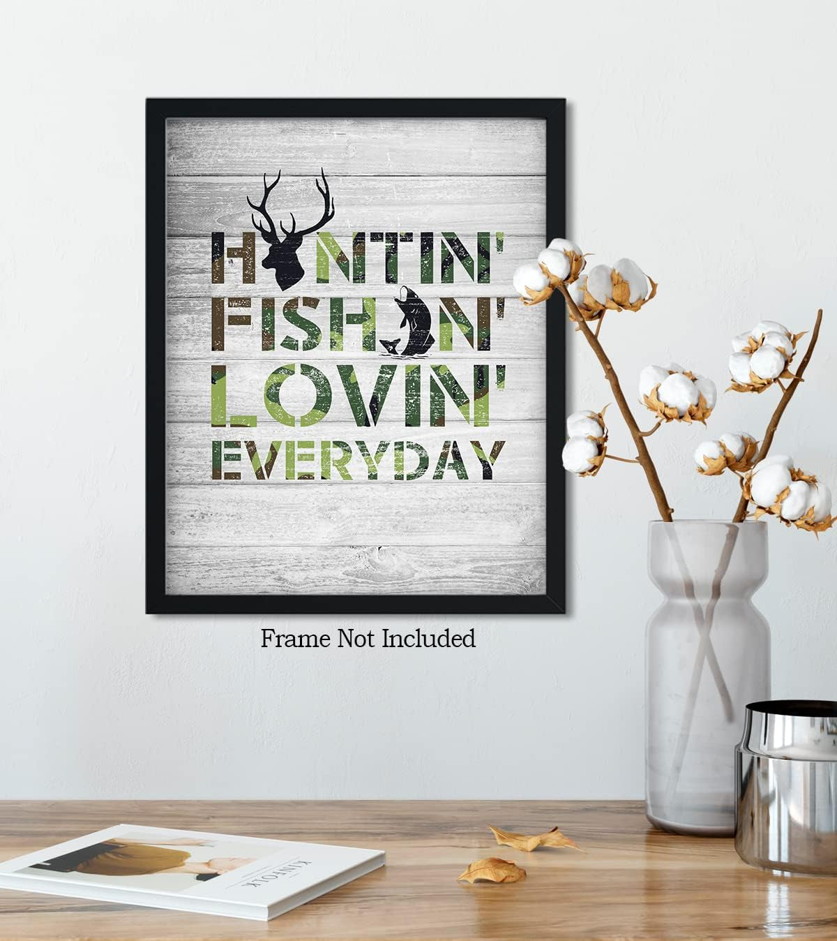 Hunting and Fishing Wall Art, Rustic Hunting Cabin Farmhouse Wall Decor, Room Decor Gift for Hunters and Fishermen, Fish and Deer Decoration