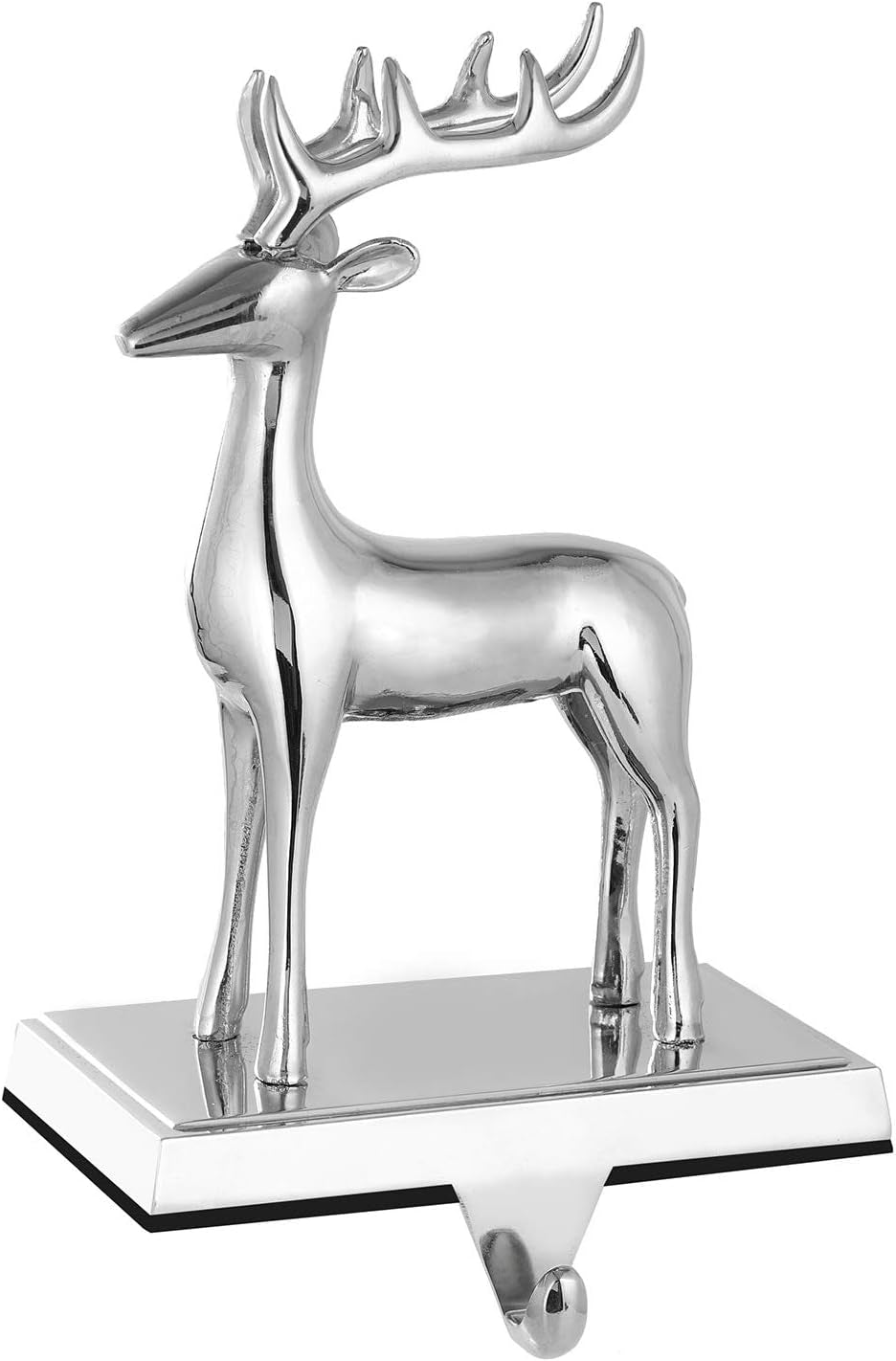 Christmas Reindeer Stocking Hanger for Mantel, Metal Silver Reindeer Stocking Holder for Fireplace and Christmas Party Decoration Deer Xmas Mantel Hooks (Set of 2)