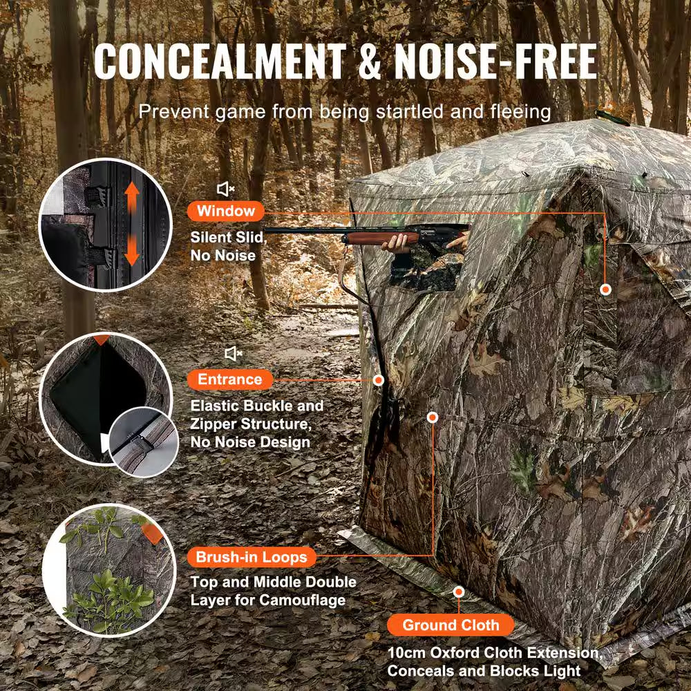 Hunting Blind, 270° See through Ground Blind, 1-2 Person Pop up Deer Blind for Hunting with Carrying Bag, Portable