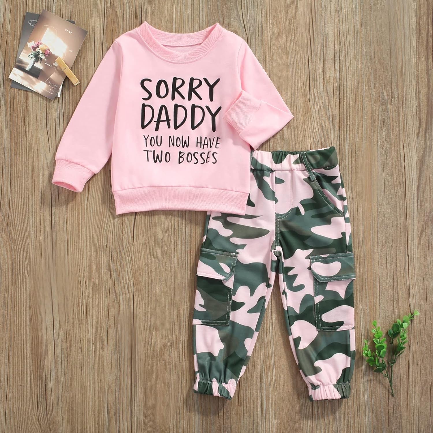 Toddler Baby Girl Fall Outfits Blessed Letter Print Long Sleeve Sweatshirt Tops Camouflage Pants Clothes Set