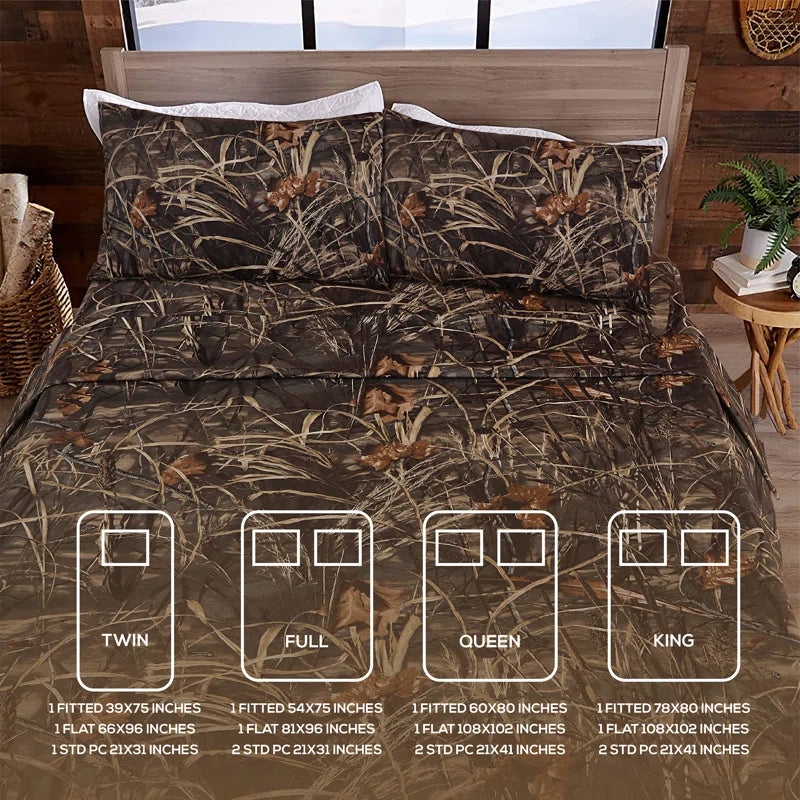 Max 4 Camo Bedding Sheet Set Polycotton Rustic Farmhouse Bedding for Lodge, Cabin & Hunting Bed Set – Perfect for Camouflage Themed Bedroom