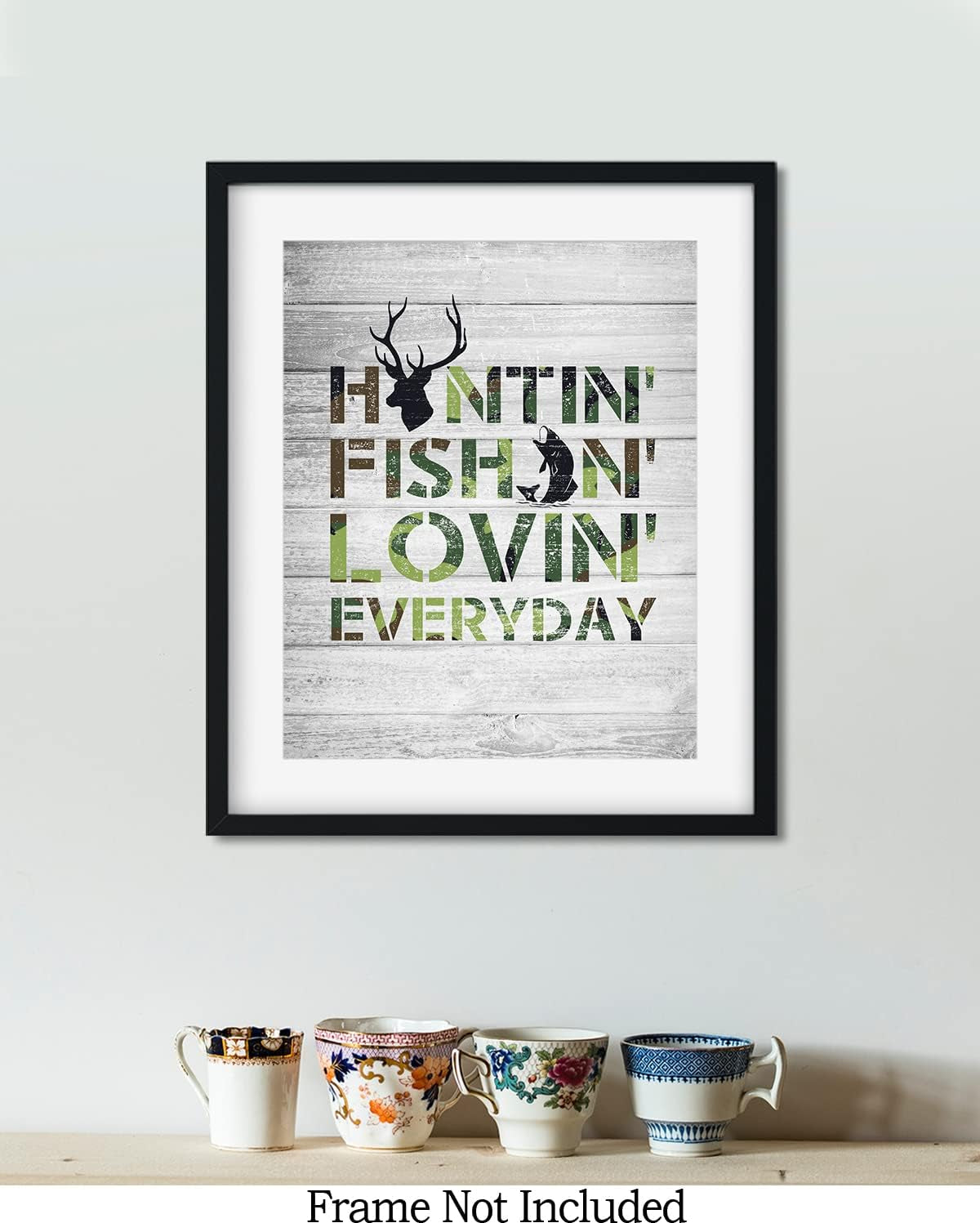 Hunting and Fishing Wall Art, Rustic Hunting Cabin Farmhouse Wall Decor, Room Decor Gift for Hunters and Fishermen, Fish and Deer Decoration