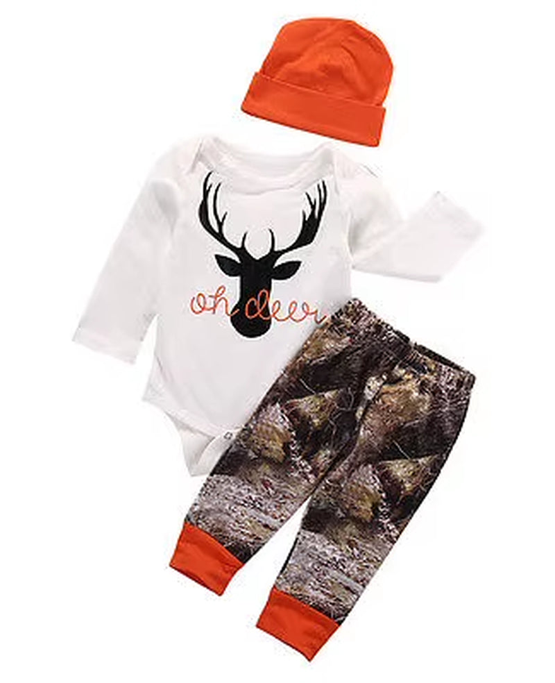 Autumn Baby Boy Clothing Sets Newborn Baby Boy Girl Deer Romper Pants Leggings Hat 3Pcs Outfits Set Costume