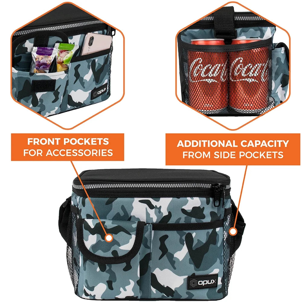 Insulated Lunch Bag for Men Women, Leakproof Thermal Lunch Box Work School, Soft Lunch Cooler Bag with Adjustable Shoulder Strap for Adult Kid Boy Girl, Reusable Lunch Pail, Camo Green