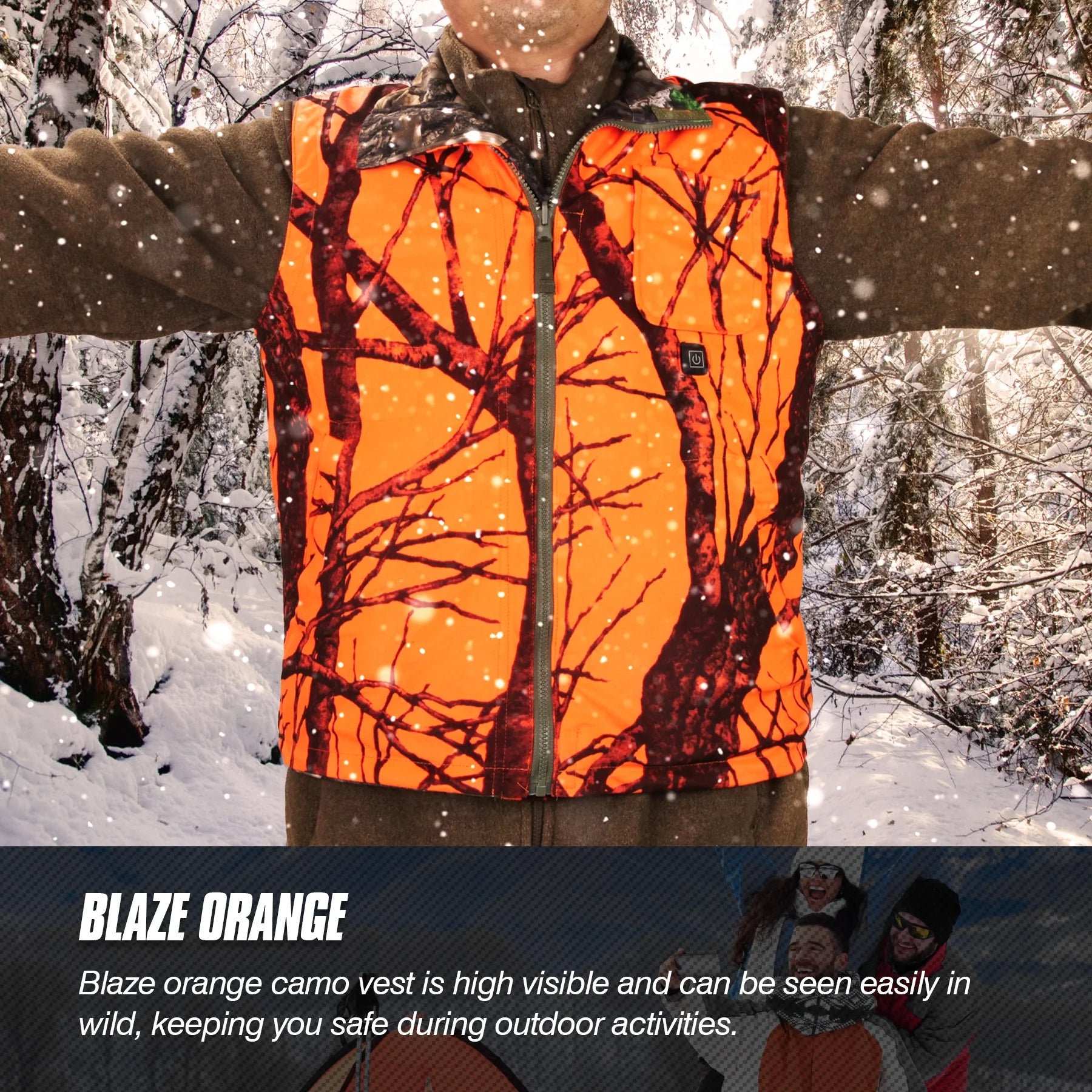 Hunting Heated Vest, Camo Orange Reversible Vest, Game Vest Jacket for Hunting, Lightweight Heating Vest (XL)
