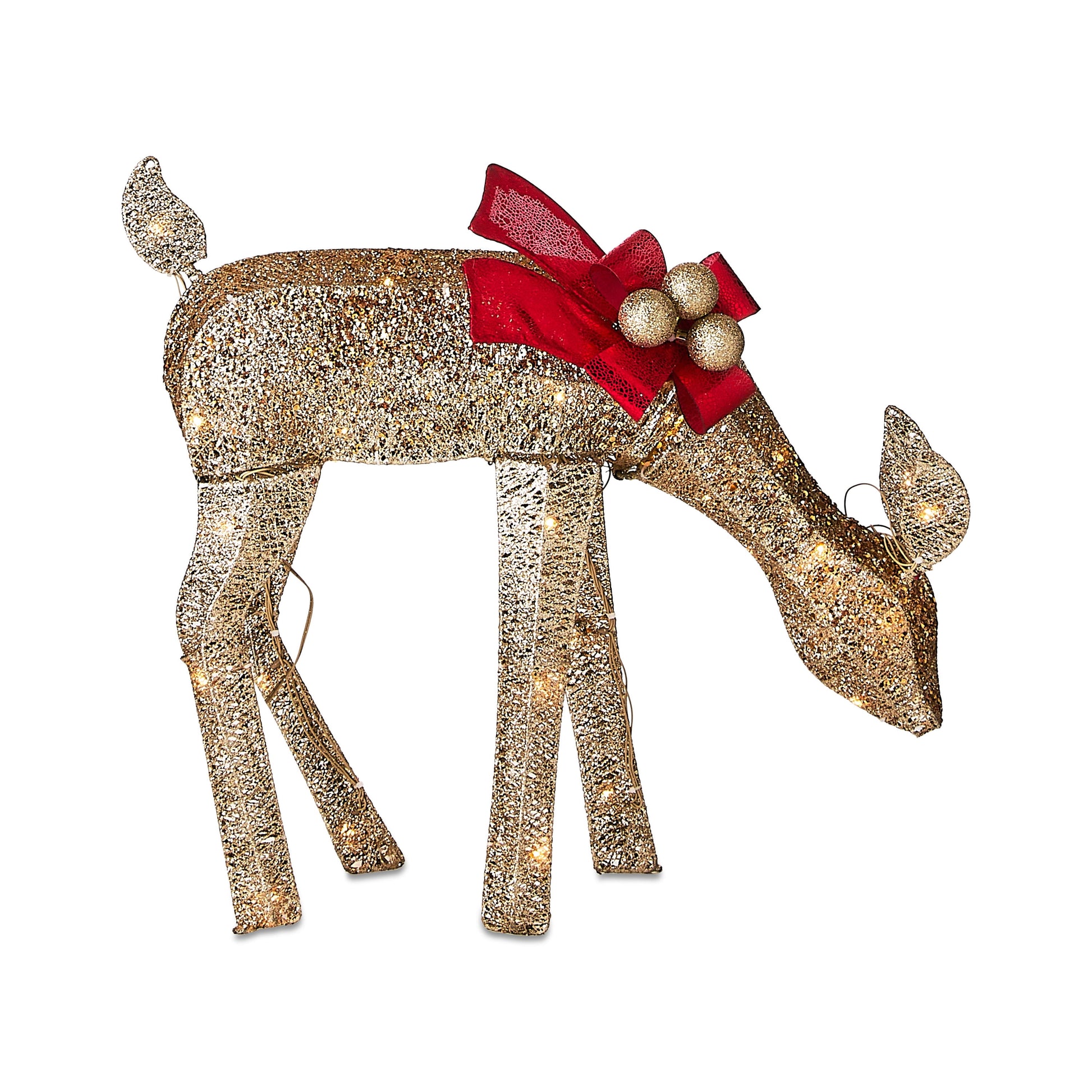 Indoor/Outdoor Light-Up Glitter Deer Family Christmas Decoration with 210 LED Lights, Warm White, Set of 3, by