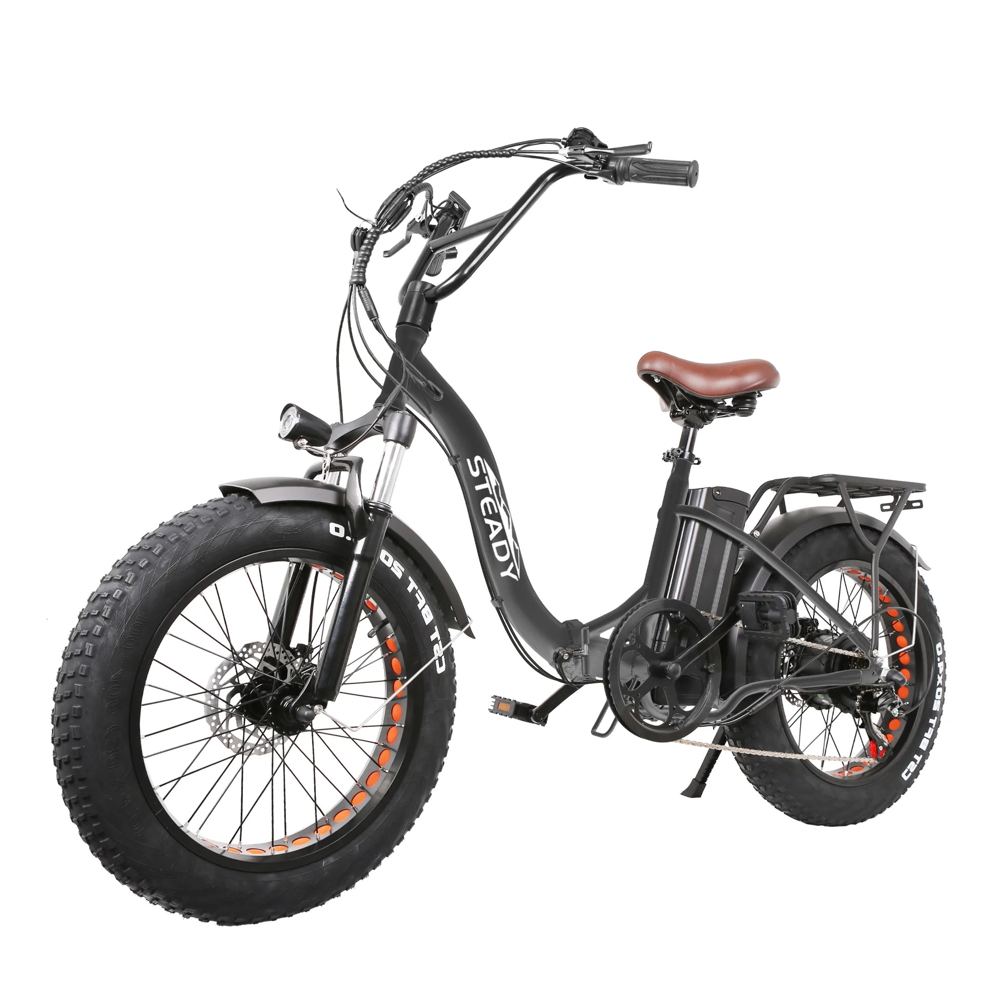 Folding Fat Tire Electric Bike Folding OX 20" Ebike for Adults Electric Mountain Bicycle 500W Powerful Motor 48V 10 Ah Lithium-Ion Battery-Black