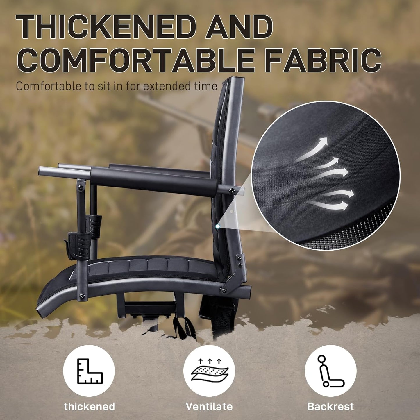 360° Silent Swivel Hunting Chair for Blinds, Adjustable Folding Hunting Seats for Outdoor Activities, Fishing, Support 300Lbs, Black