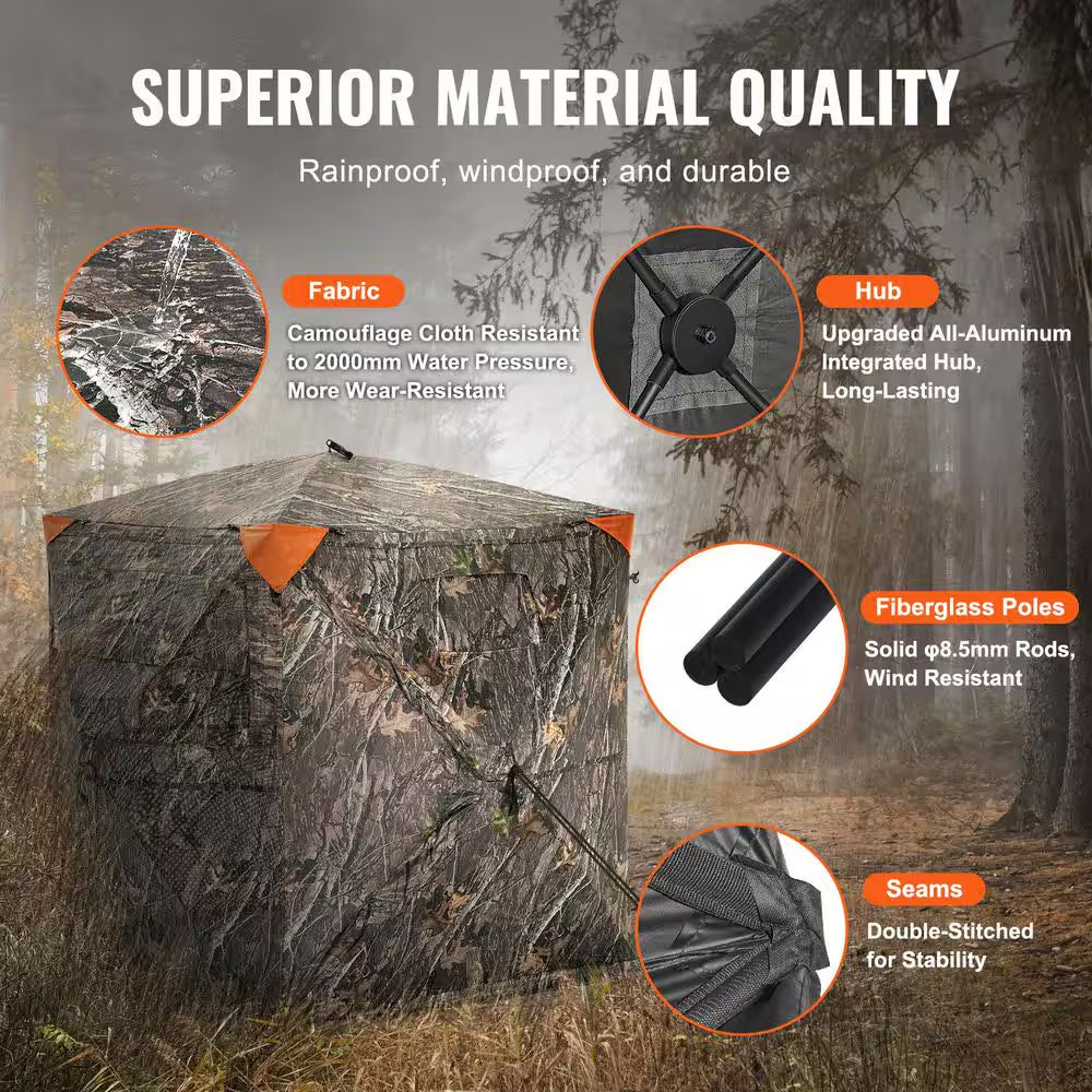 Hunting Blind, 270° See through Ground Blind, Portable Resilient Hunting Tent, 1-2 Person Pop up Deer Blind for Hunting
